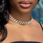 Women's Iced 14mm Miami Cuban Chain with Box Clasp in Gold