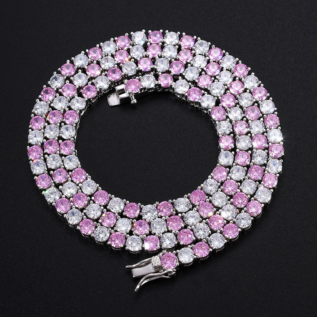 S925 4mm Moissanite Pink and White Tennis Chain