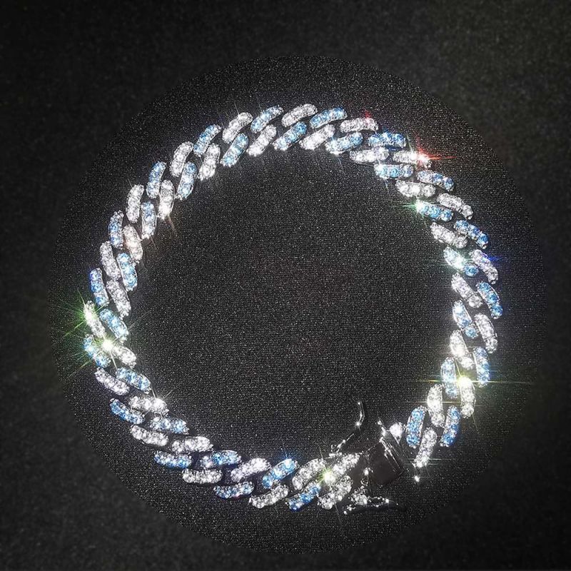 8mm Moissanite Blue&White Iced Cuban Bracelet
