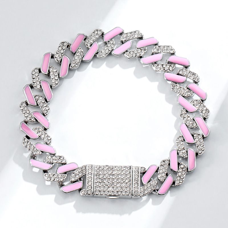 11mm Half Stones and Pink Cuban Link Choker Set