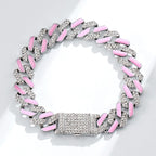 11mm Half Stones and Pink Cuban Link Choker Set