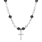 White and Black Pearl Necklace with Tennis Cross