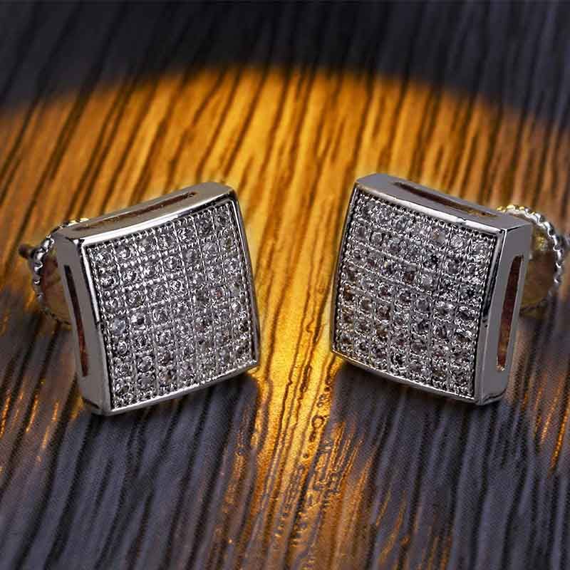 Iced Square Shape Stud Moissanite Earring