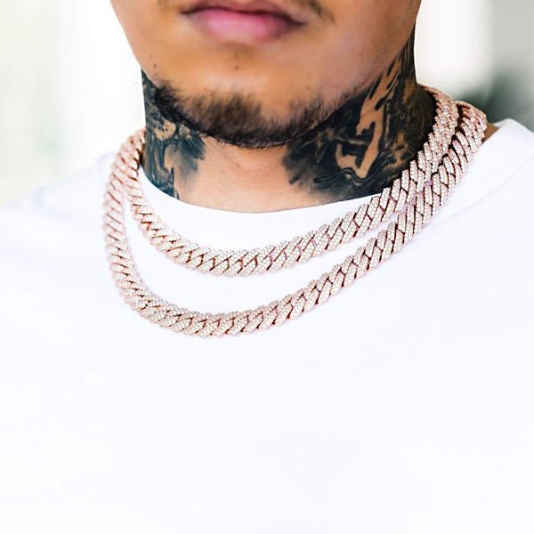 12mm Miami Cuban Chain - Rose Gold Plated, 5A CZ