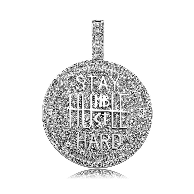 Moissanite Ice Baguette Cut Keep Calm Round Pendant