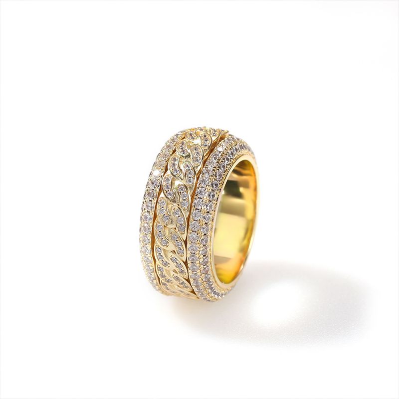 Moissanite Iced Rotatable Cuban Ring in White Gold