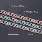 Women's 12mm Pink/Blue Micro Paved Cuban Chain