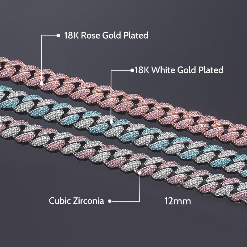 Women's 12mm Pink/Blue Micro Paved Cuban Chain