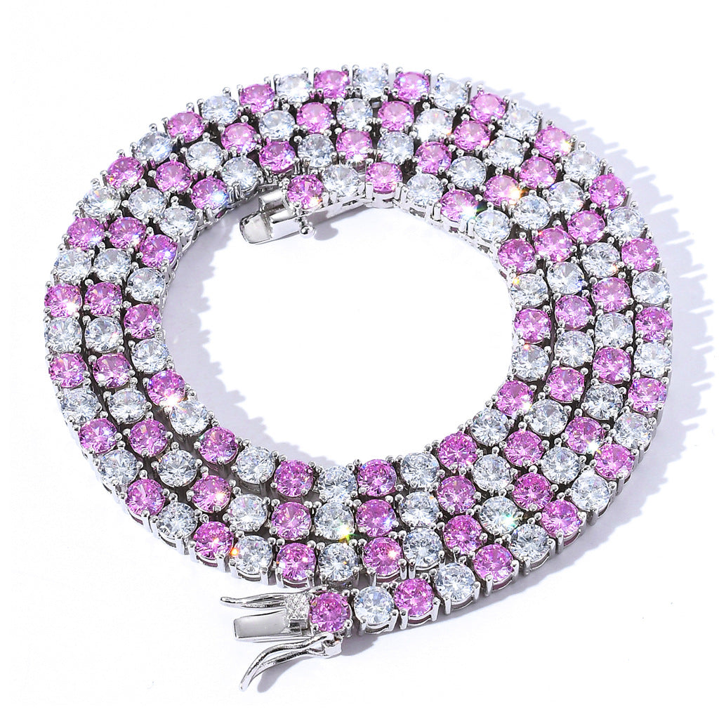 S925 4mm Moissanite Pink and White Tennis Chain