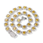 12mm Moissanite Yellow Handset Clustered Tennis Chain in White Gold