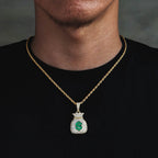 Iced Out Money Bag Mens Moissanite Pendant Necklace in 14K Gold