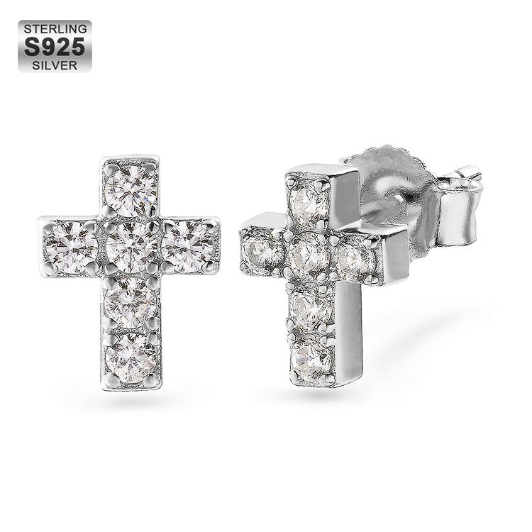 S925 & VVS Moissanite Cross Stud Earrings for Men