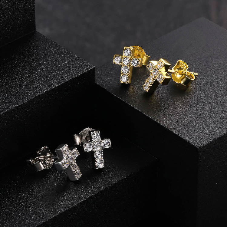 S925 & VVS Moissanite Cross Stud Earrings for Men