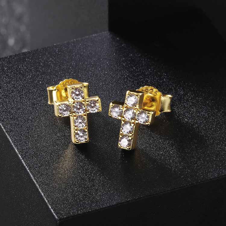 S925 & VVS Moissanite Cross Stud Earrings for Men