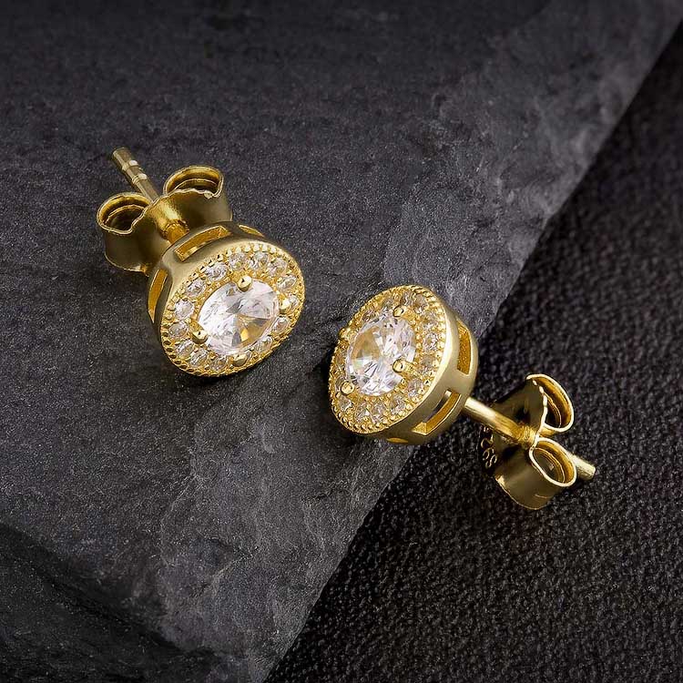S925 Moissanite Round Iced Sterling Silver Stud Earrings for Men