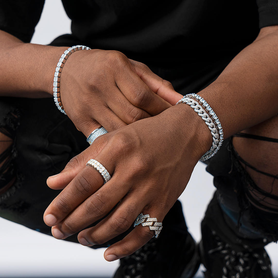 Moissanite Cuban Bracelet & Double Layer Design Ring Set