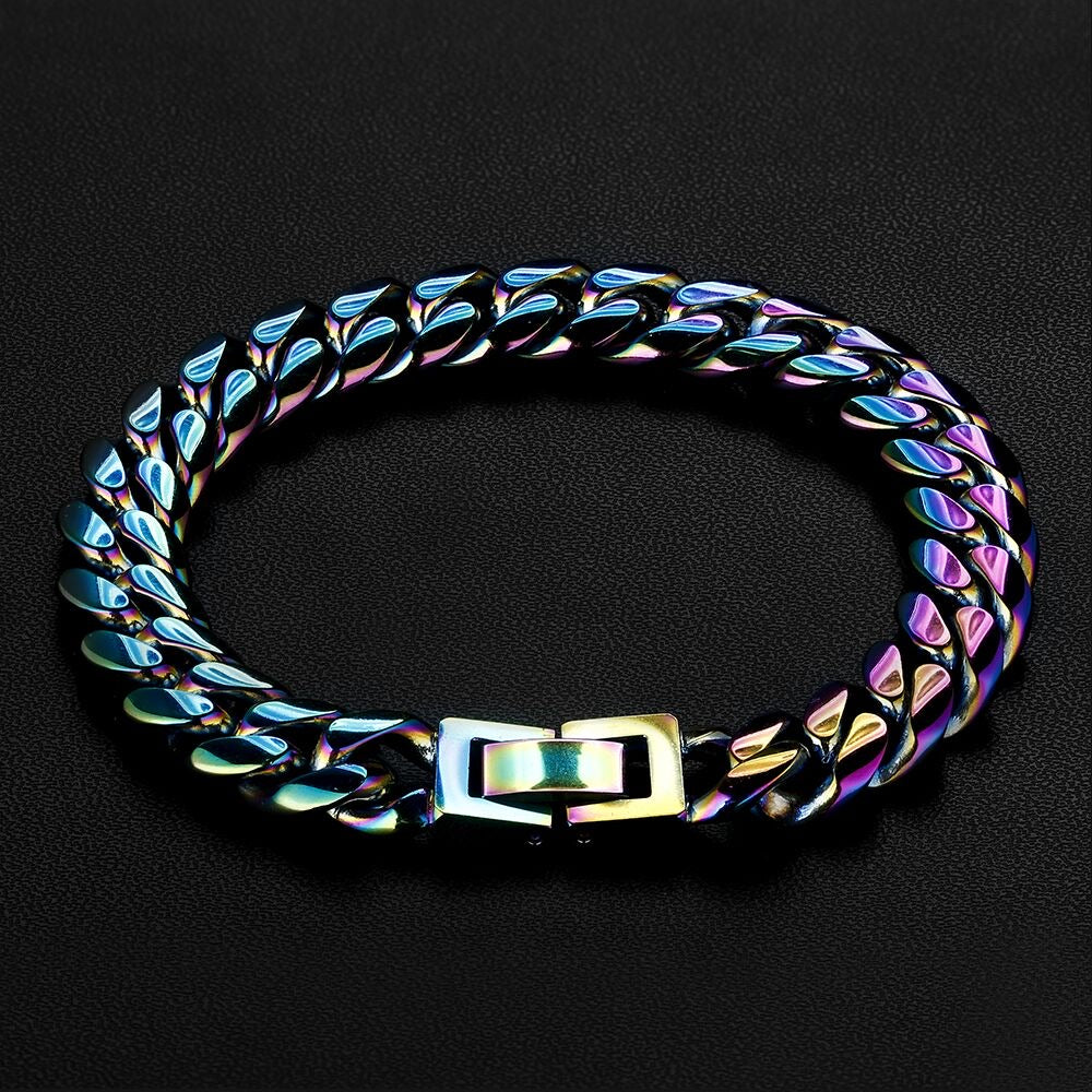 10mm Rainbow Miami Cuban Link Bracelet for Men