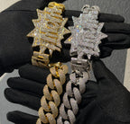 Moissanite "WOW" Letter Design Buckle 20mm Cuban Chain