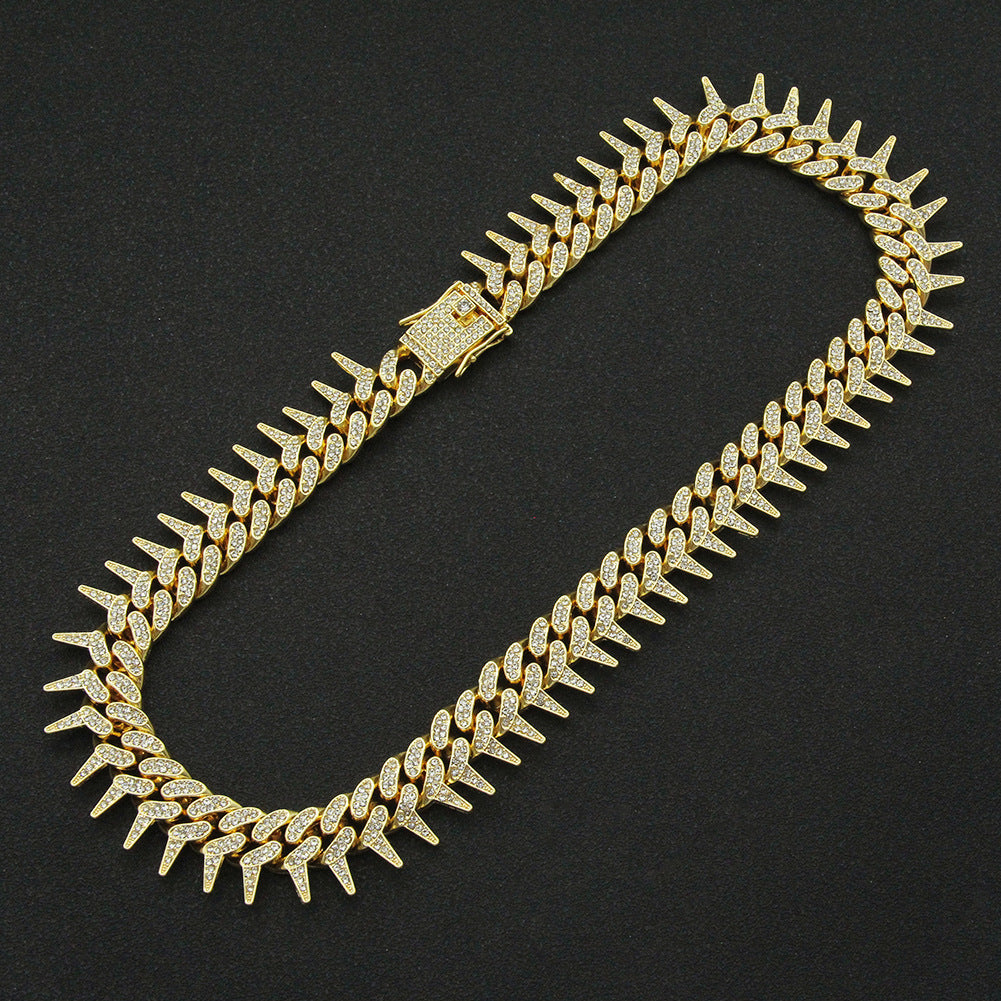 Iced 13mm Moissanite Rivet Spike Thorns Cuban Chain and Bracelet Set
