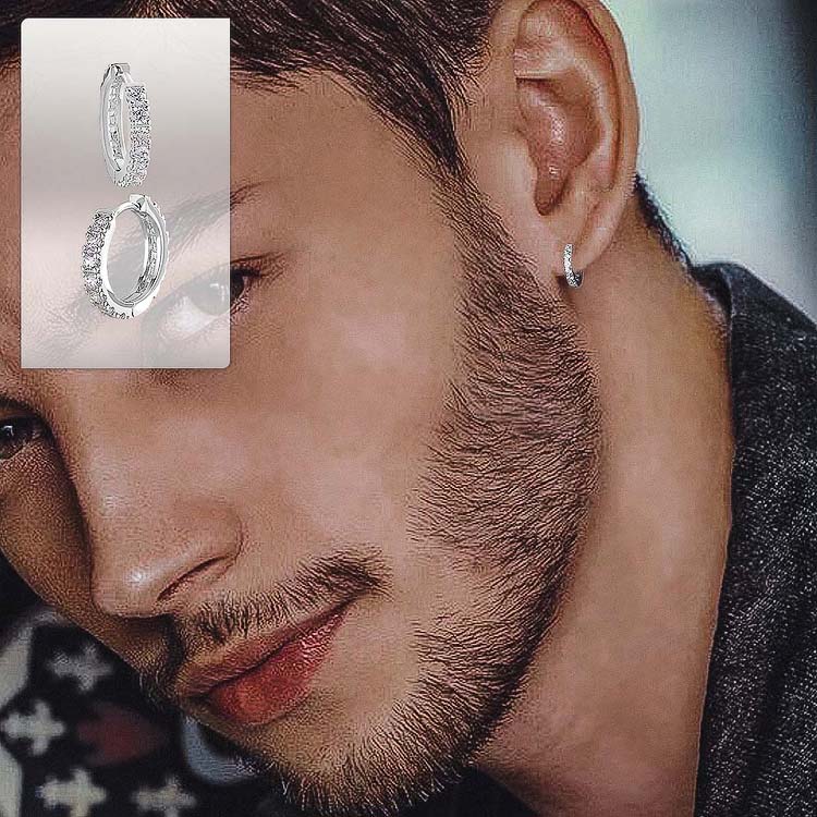 S925 Moissanite Diamond Sterling Silver Hoop Earrings for Men