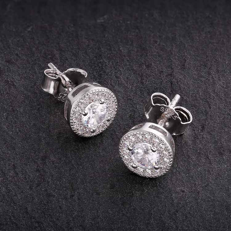 S925 Moissanite Round Iced Sterling Silver Stud Earrings for Men