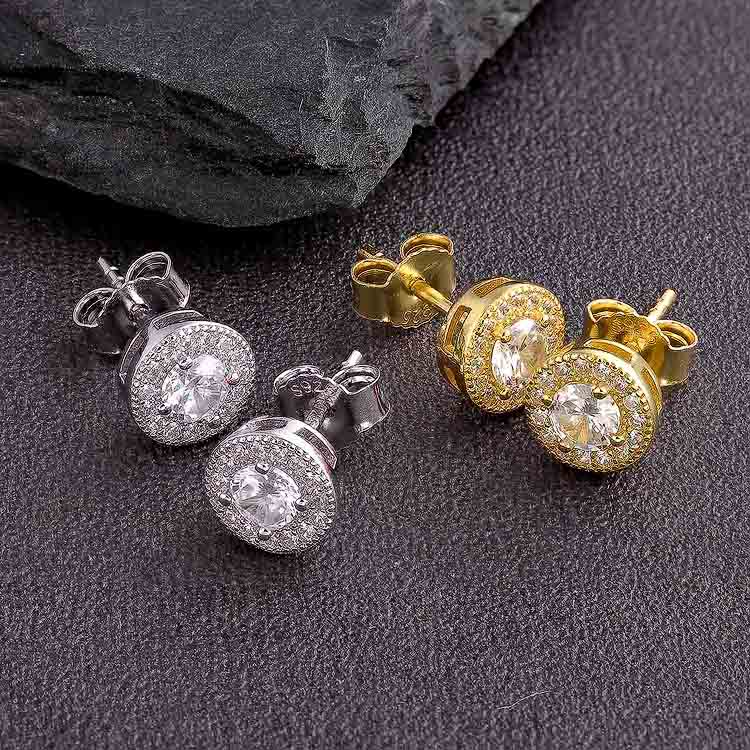 S925 Moissanite Round Iced Sterling Silver Stud Earrings for Men