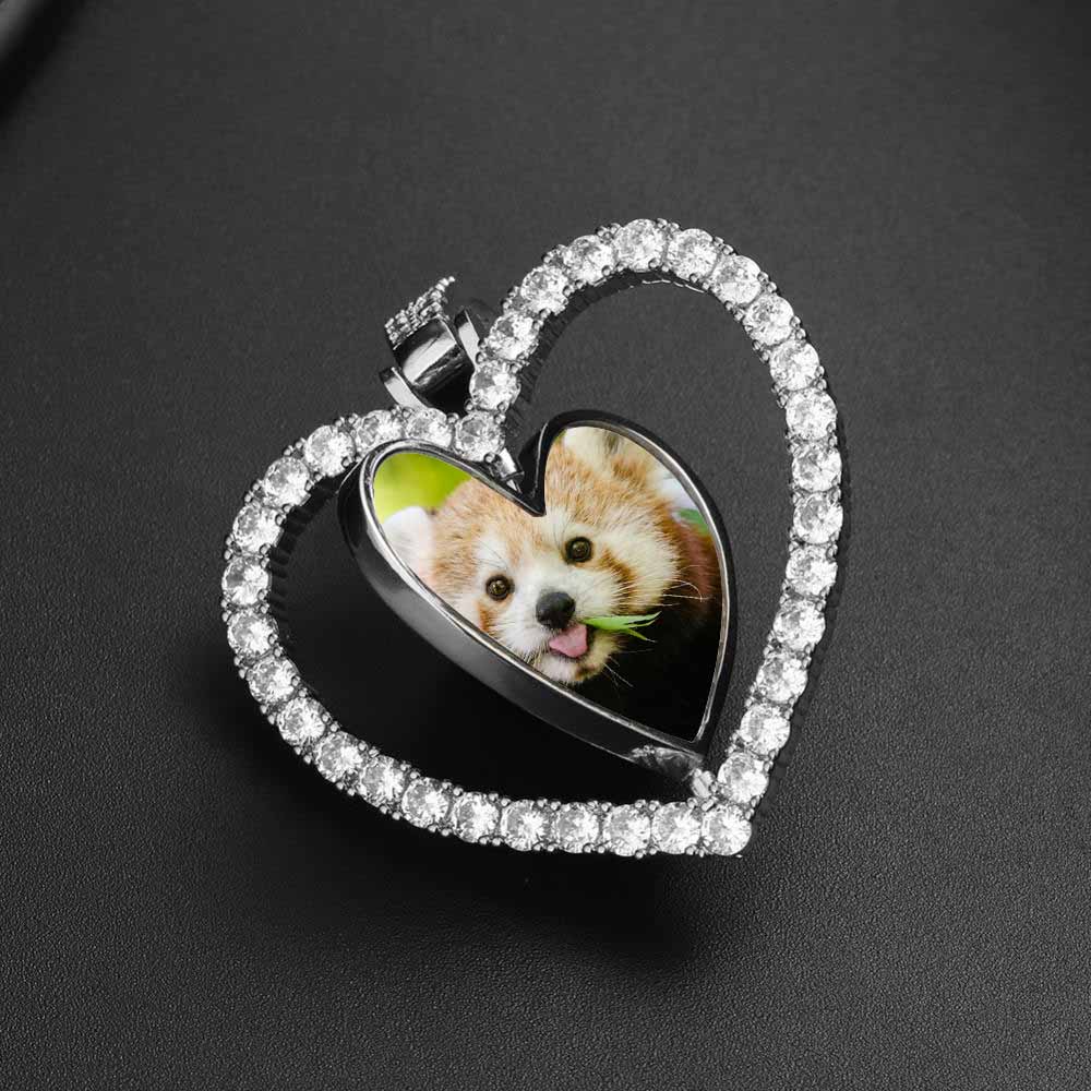 Custom Heart Rotating Double-sided Photo Moissanite Necklace