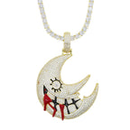 XL Moissanite Iced Out Blood Moon Hip Hop Pendant Necklace