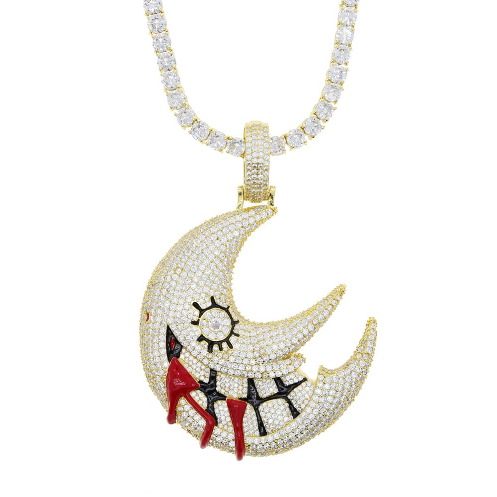 XL Moissanite Iced Out Blood Moon Hip Hop Pendant Necklace