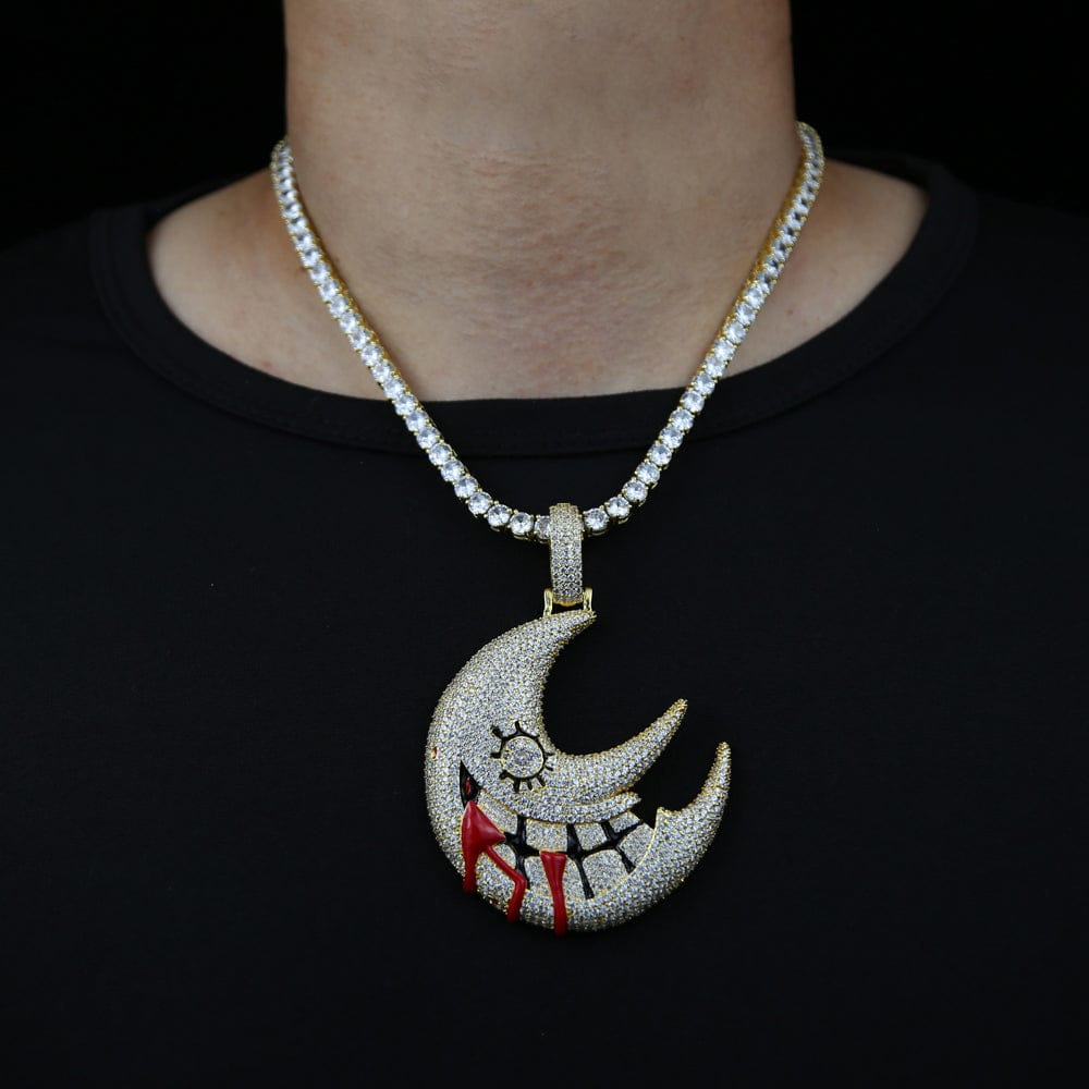 XL Moissanite Iced Out Blood Moon Hip Hop Pendant Necklace