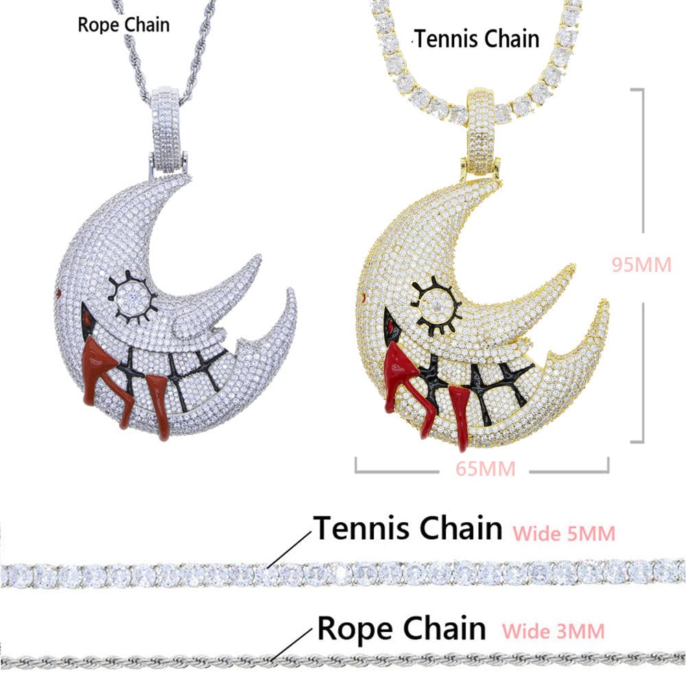 XL Moissanite Iced Out Blood Moon Hip Hop Pendant Necklace