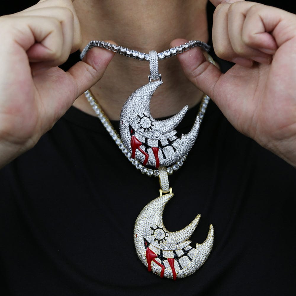 XL Moissanite Iced Out Blood Moon Hip Hop Pendant Necklace
