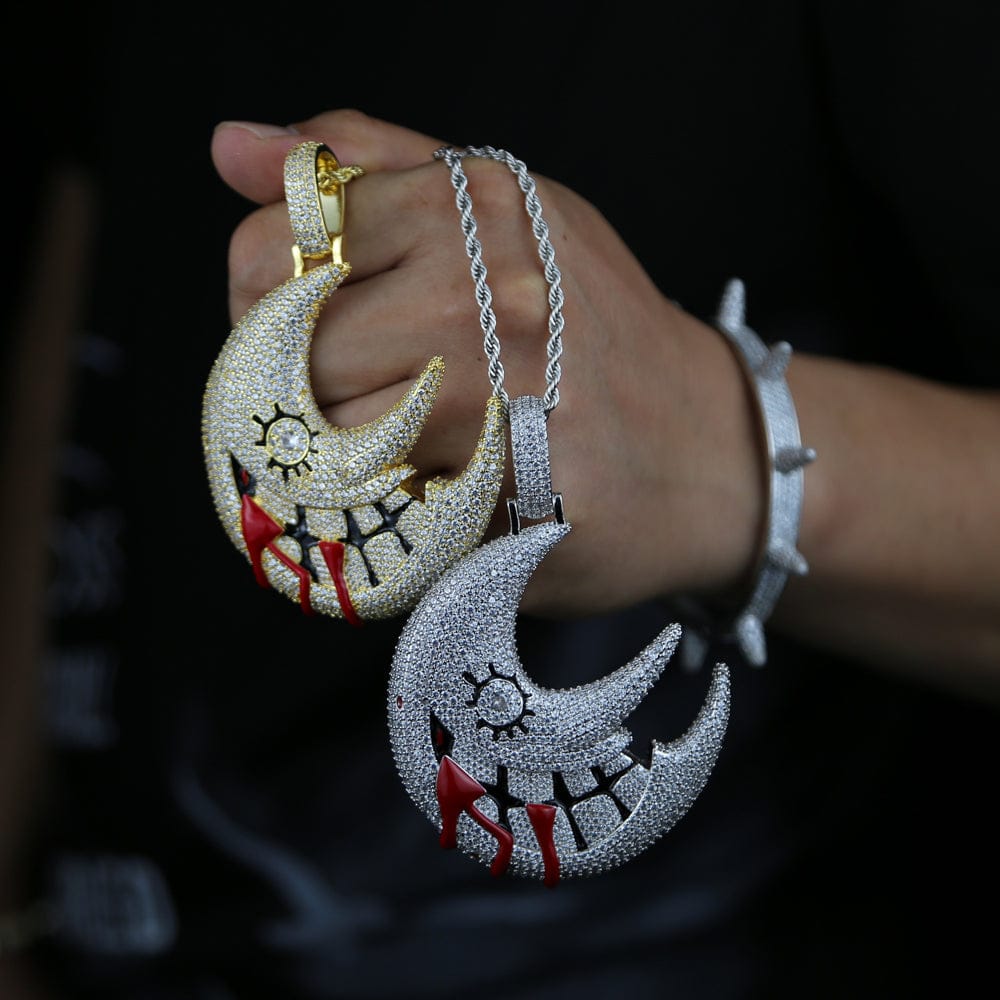 XL Moissanite Iced Out Blood Moon Hip Hop Pendant Necklace