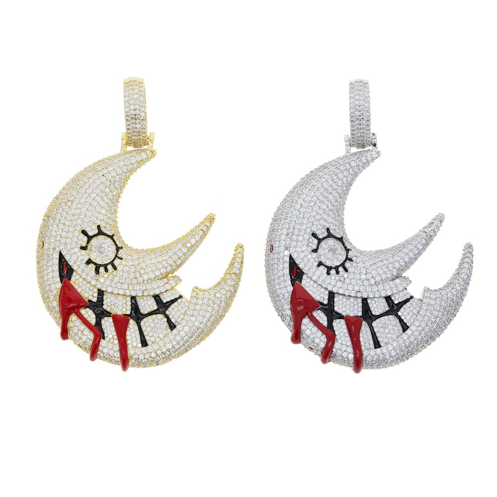 XL Moissanite Iced Out Blood Moon Hip Hop Pendant Necklace