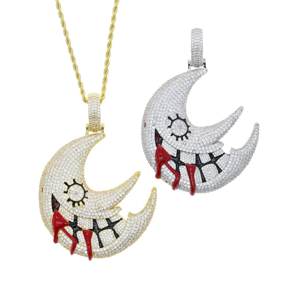XL Moissanite Iced Out Blood Moon Hip Hop Pendant Necklace