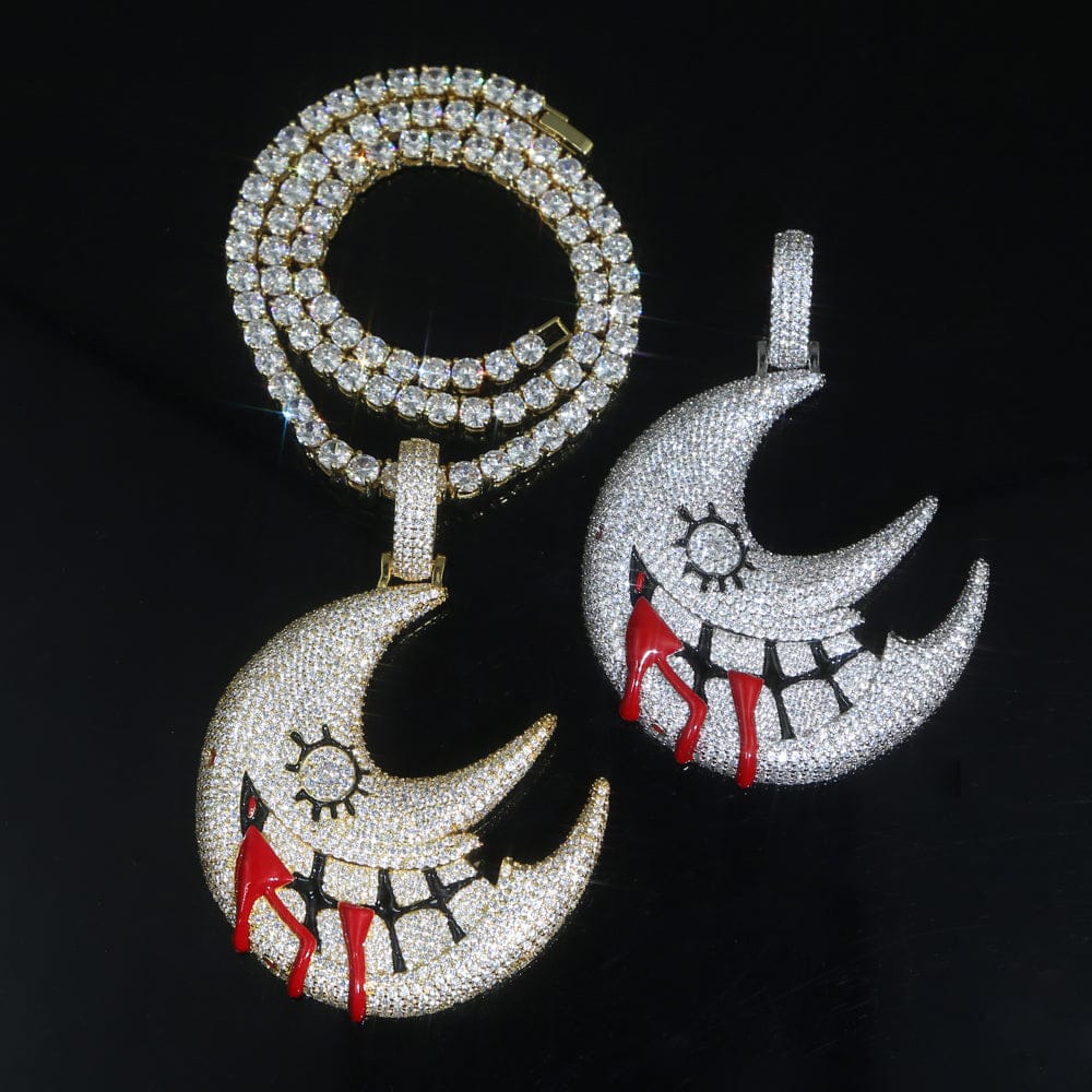 XL Moissanite Iced Out Blood Moon Hip Hop Pendant Necklace