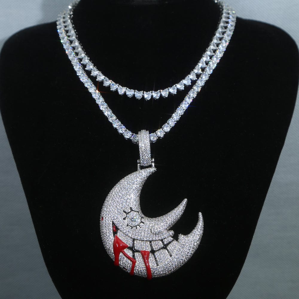 XL Moissanite Iced Out Blood Moon Hip Hop Pendant Necklace