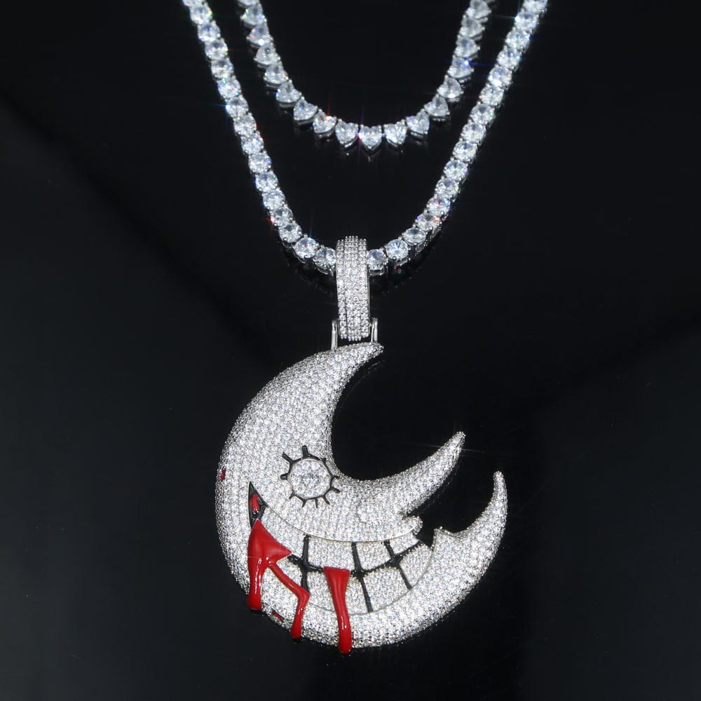 XL Moissanite Iced Out Blood Moon Hip Hop Pendant Necklace