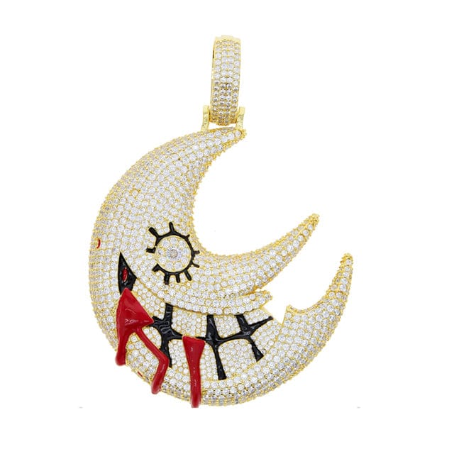 XL Moissanite Iced Out Blood Moon Hip Hop Pendant Necklace