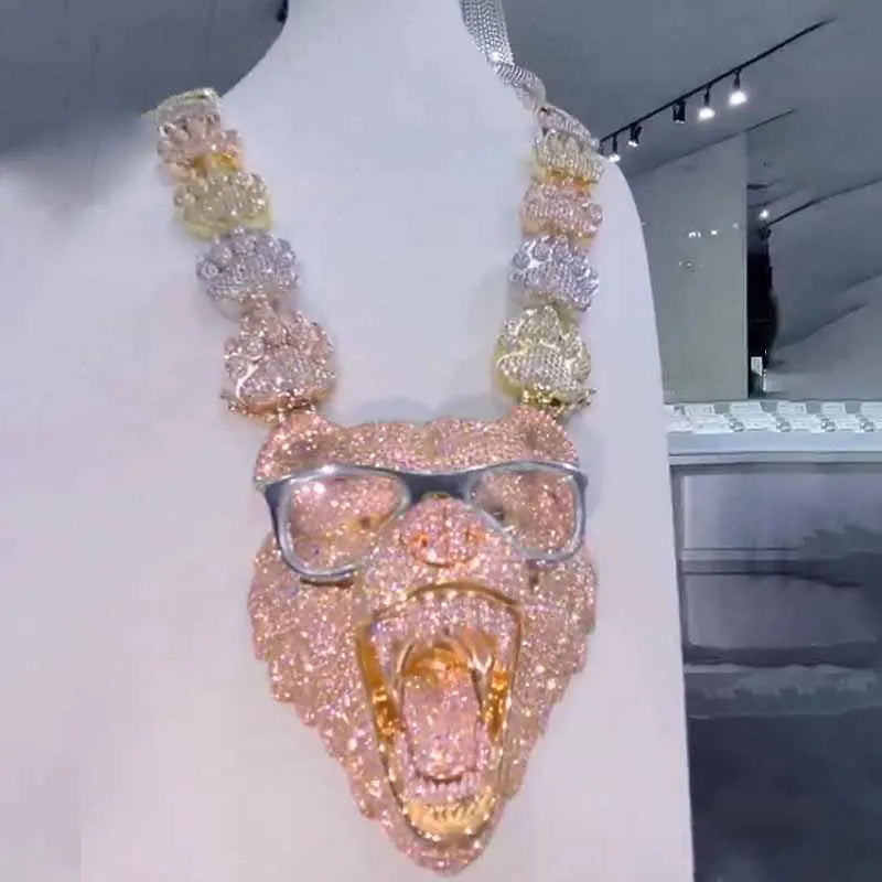 3D | 925S Wearing Glasses Bear Pendant Paw Prints  Chain