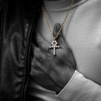 Iced Out ANKH Cross Moissanite Pendant in 14K Gold