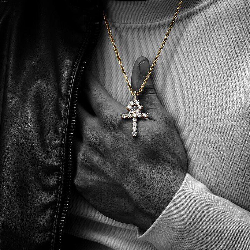 Iced Out ANKH Cross Moissanite Pendant in 14K Gold