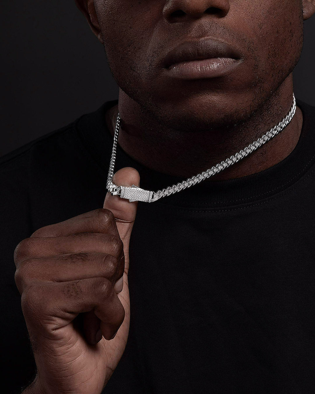 8mm Moissanite Miami Prong Link Chain with Iced Clasp