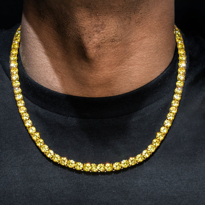 4mm Fancy Yellow/Pink/Purple Moissanite Tennis Chain in Gold